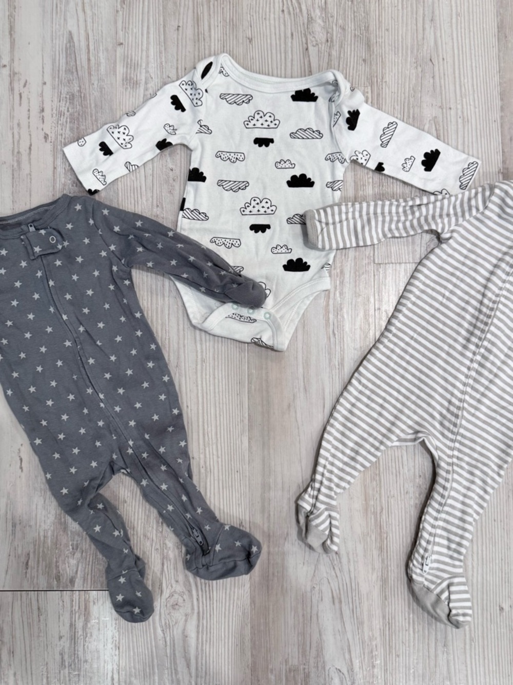 cloud island White, Gray and Charcoal Baby One-Pieces (3)